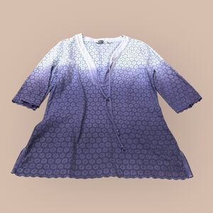 Athleta Tunic Top Womens M Purple Ombre Eyelet Scalloped Hem V-Neck